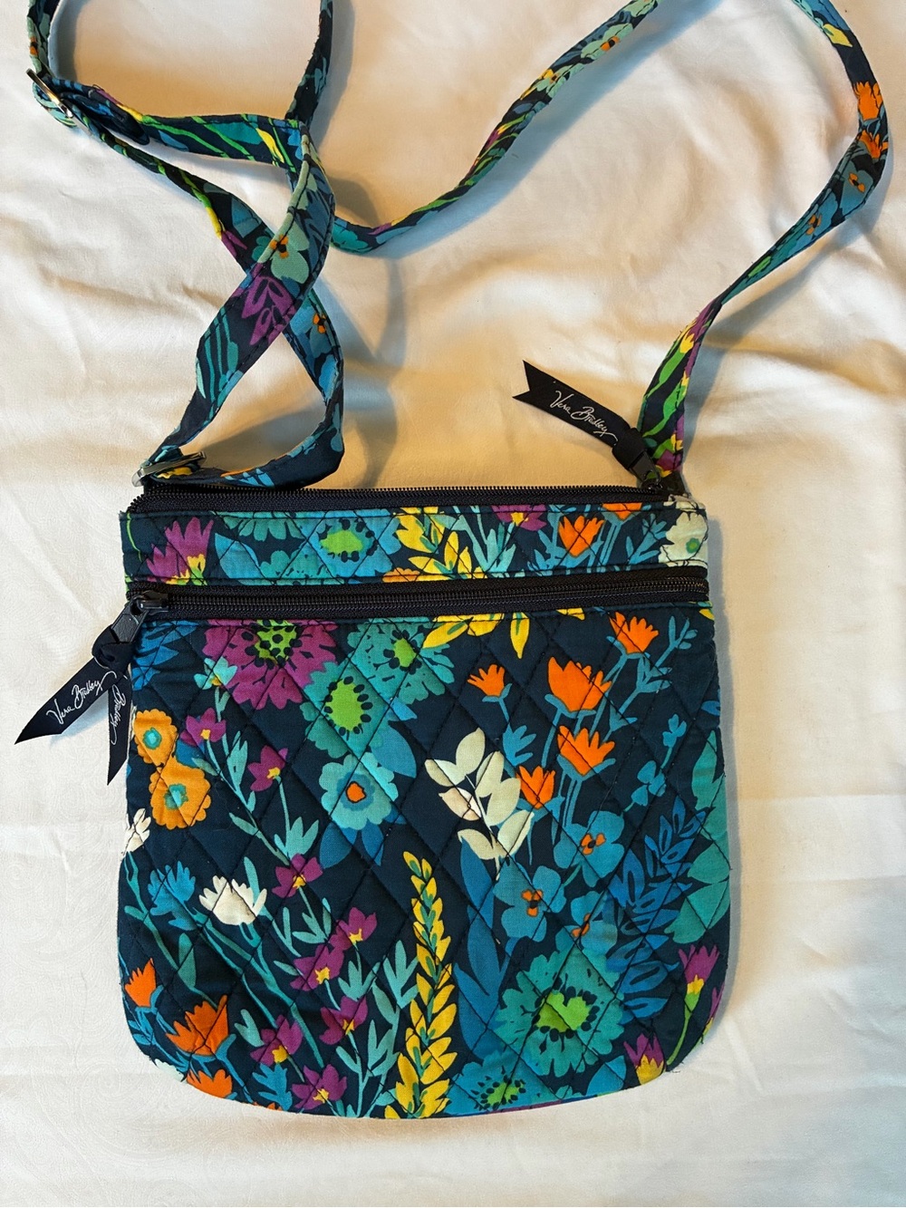 Vera Bradley Teal Floral Quilted Crossbody with Multicolor Blooms